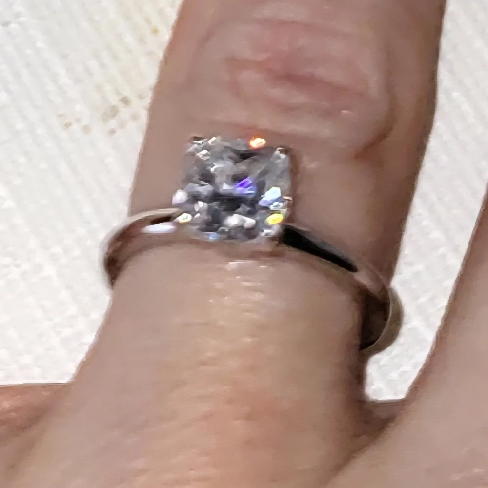 Cushion Cut 2ct Solitaire Moissanite 14k White Gold Vermeil Size 5.5 Ring - Picture 5 of 7